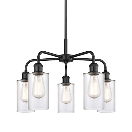 A large image of the Innovations Lighting 516-5CR-15-22 Clymer Chandelier Matte Black / Clear