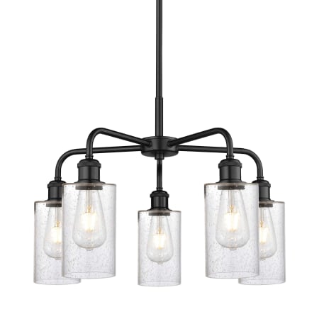A large image of the Innovations Lighting 516-5CR-15-22 Clymer Chandelier Matte Black / Seedy