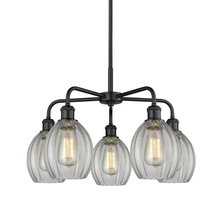 A large image of the Innovations Lighting 516-5CR-16-24 Eaton Chandelier Matte Black / Clear
