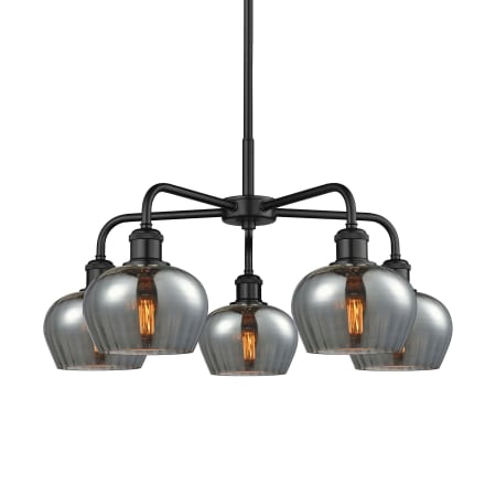 A large image of the Innovations Lighting 516-5CR-14-25 Fenton Chandelier Matte Black / Plated Smoke