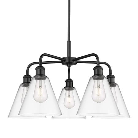 A large image of the Innovations Lighting 516-5CR-16-26 Berkshire Chandelier Matte Black / Clear