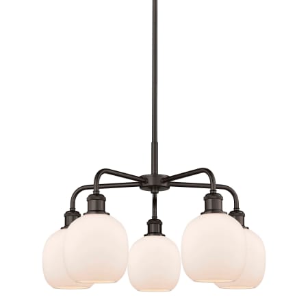 A large image of the Innovations Lighting 516-5CR-15-24 Belfast Chandelier Oil Rubbed Bronze / Matte White