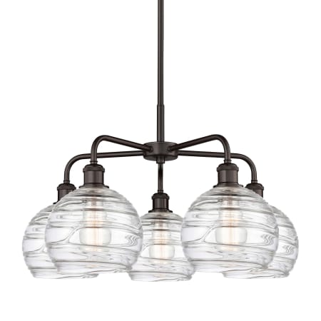 A large image of the Innovations Lighting 516-5CR-16-26 Athens Deco Swirl Chandelier Oil Rubbed Bronze / Clear Deco Swirl