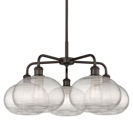 A large image of the Innovations Lighting 516-5CR-15-28 Ithaca Chandelier Oil Rubbed Bronze / Clear Ithaca