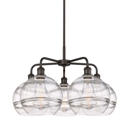 A large image of the Innovations Lighting 516-5CR-18-28 Rochester Chandelier Oil Rubbed Bronze / Clear