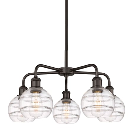 A large image of the Innovations Lighting 516-5CR-14-24 Rochester Chandelier Oil Rubbed Bronze / Clear