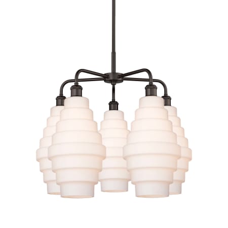 A large image of the Innovations Lighting 516-5CR-23-26 Cascade Chandelier Oil Rubbed Bronze / White