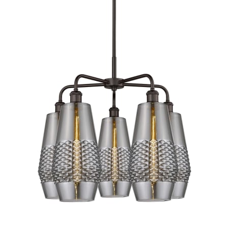 A large image of the Innovations Lighting 516-5CR-22-25 Windham Chandelier Oil Rubbed Bronze / Smoked