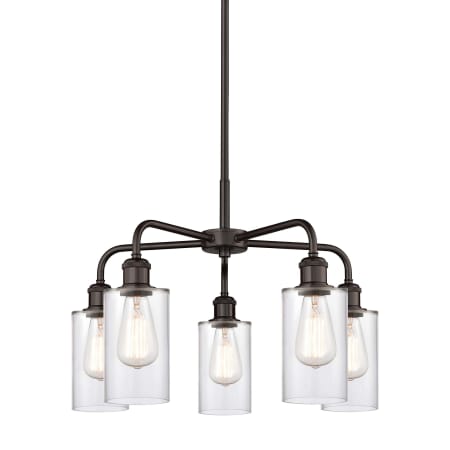 A large image of the Innovations Lighting 516-5CR-15-22 Clymer Chandelier Oil Rubbed Bronze / Clear
