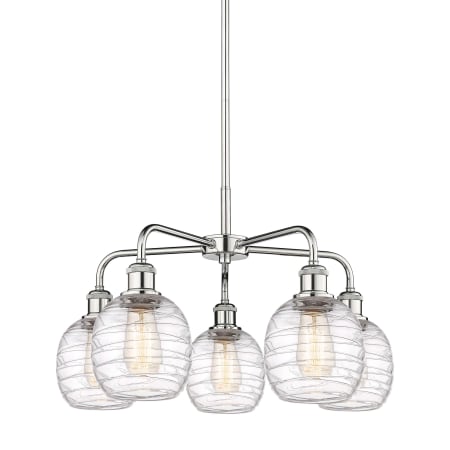 A large image of the Innovations Lighting 516-5CR-15-24 Belfast Chandelier Polished Chrome / Deco Swirl