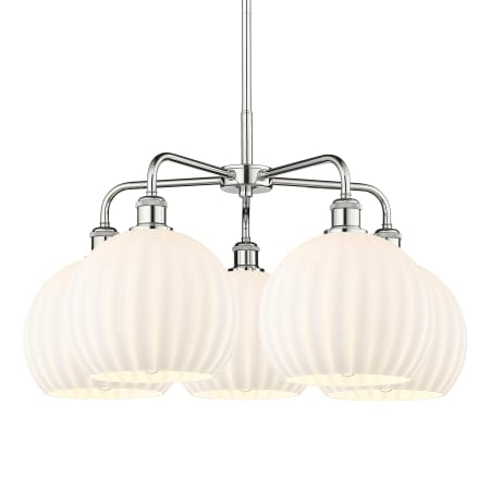 A large image of the Innovations Lighting 516-5C-18-28-White Venetian-Indoor Chandelier Polished Chrome / White Venetian