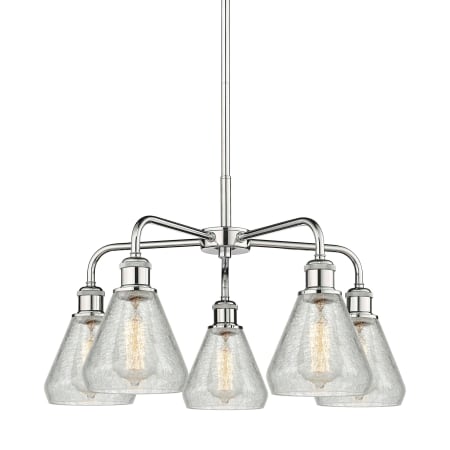 A large image of the Innovations Lighting 516-5CR-15-24 Conesus Chandelier Polished Chrome / Clear Crackle