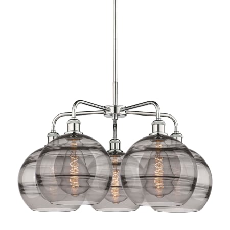 A large image of the Innovations Lighting 516-5CR-18-28 Rochester Chandelier Polished Chrome / Light Smoke