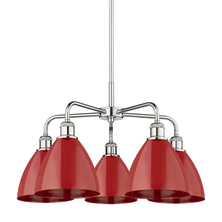 A large image of the Innovations Lighting 516-5CR-16-26 Ballston Dome Chandelier Polished Chrome / Red