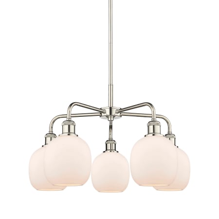 A large image of the Innovations Lighting 516-5CR-15-24 Belfast Chandelier Polished Nickel / Matte White