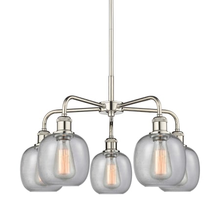 A large image of the Innovations Lighting 516-5CR-15-24 Belfast Chandelier Polished Nickel / Seedy