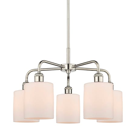 A large image of the Innovations Lighting 516-5CR-15-23 Cobbleskill Chandelier Polished Nickel / Matte White