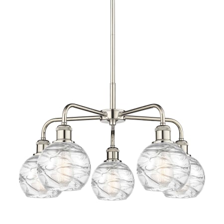 A large image of the Innovations Lighting 516-5CR-15-24 Athens Deco Swirl Chandelier Polished Nickel / Clear Deco Swirl