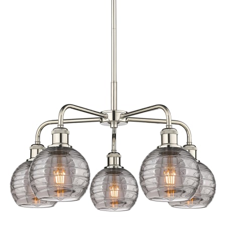 A large image of the Innovations Lighting 516-5CR 14 24 Athens Deco Swirl Chandelier Polished Nickel / Light Smoke Deco Swirl