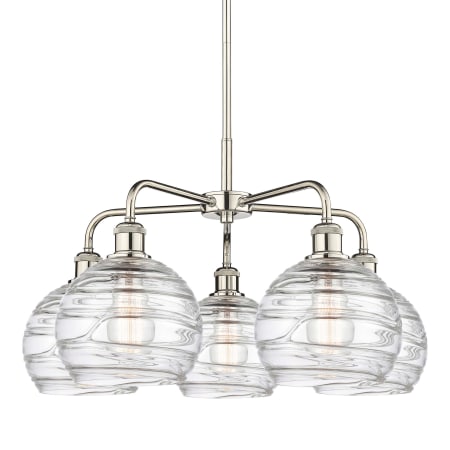 A large image of the Innovations Lighting 516-5CR-16-26 Athens Deco Swirl Chandelier Polished Nickel / Clear Deco Swirl
