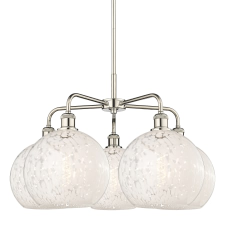 A large image of the Innovations Lighting 516-5C-18-28-White Mouchette-Indoor Chandelier Polished Nickel / White Mouchette