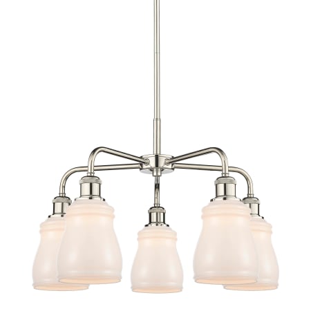 A large image of the Innovations Lighting 516-5CR-15-23 Ellery Chandelier Polished Nickel / White