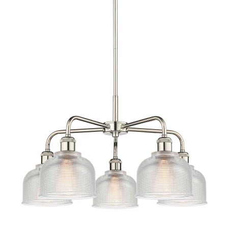 A large image of the Innovations Lighting 516-5CR-15-24 Dayton Chandelier Polished Nickel / Clear