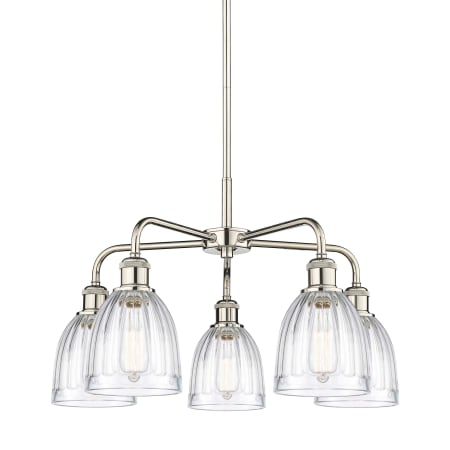 A large image of the Innovations Lighting 516-5CR-15-24 Brookfield Chandelier Polished Nickel / Clear