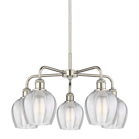 A large image of the Innovations Lighting 516-5CR-15-24 Norfolk Chandelier Polished Nickel / Clear