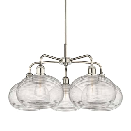 A large image of the Innovations Lighting 516-5CR-15-28 Ithaca Chandelier Polished Nickel / Clear Ithaca