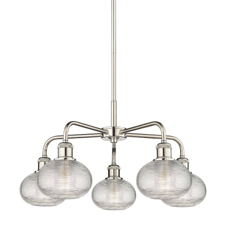 A large image of the Innovations Lighting 516-5CR-13-24 Ithaca Chandelier Polished Nickel / Clear Ithaca