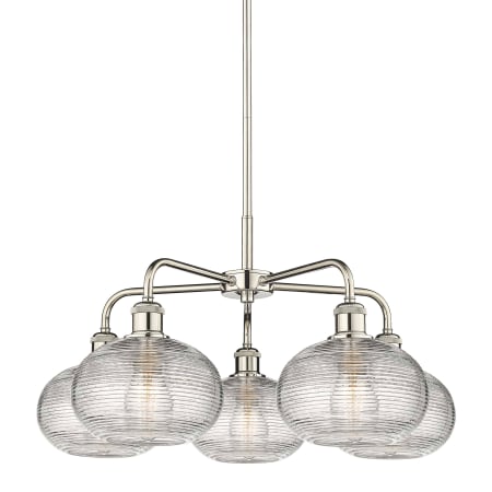 A large image of the Innovations Lighting 516-5CR-14-26 Ithaca Chandelier Polished Nickel / Clear Ithaca