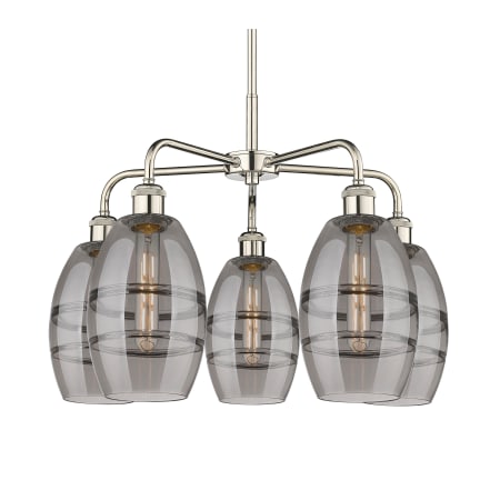 A large image of the Innovations Lighting 516-5CR-14-24 Vaz Chandelier Polished Nickel / Smoked