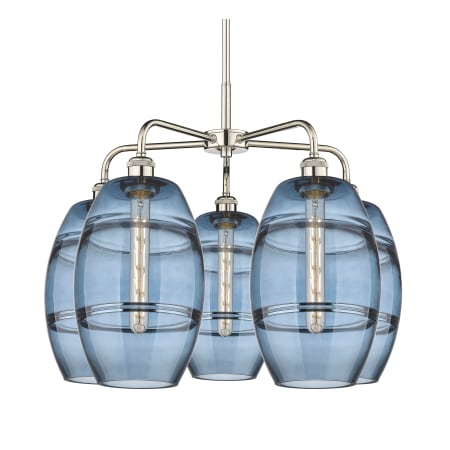 A large image of the Innovations Lighting 516-5CR-15-26 Vaz Chandelier Polished Nickel / Blue