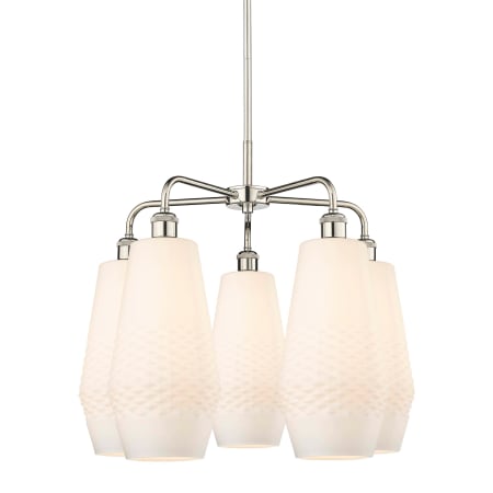 A large image of the Innovations Lighting 516-5CR-22-25 Windham Chandelier Polished Nickel / White