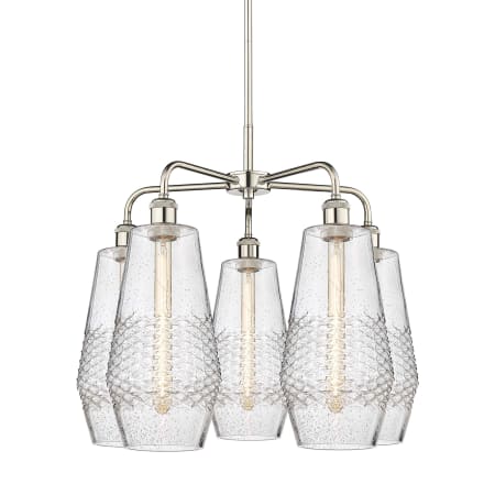 A large image of the Innovations Lighting 516-5CR-22-25 Windham Chandelier Polished Nickel / Seedy