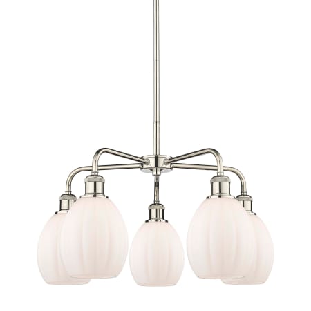 A large image of the Innovations Lighting 516-5CR-16-24 Eaton Chandelier Polished Nickel / Matte White