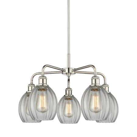 A large image of the Innovations Lighting 516-5CR-16-24 Eaton Chandelier Polished Nickel / Clear