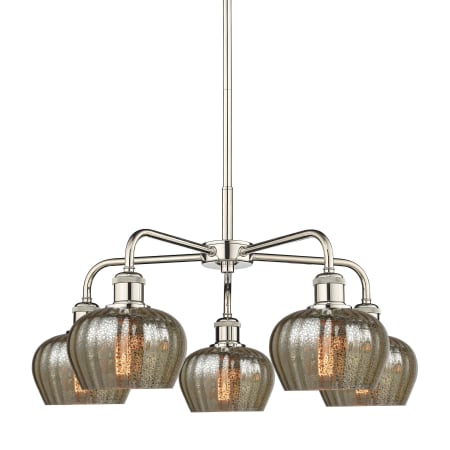 A large image of the Innovations Lighting 516-5CR-14-25 Fenton Chandelier Polished Nickel / Mercury