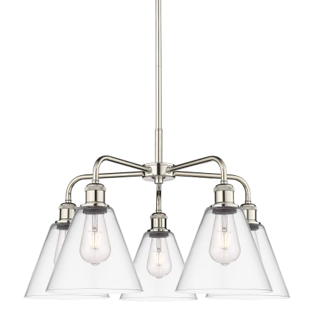 A large image of the Innovations Lighting 516-5CR-16-26 Berkshire Chandelier Polished Nickel / Clear