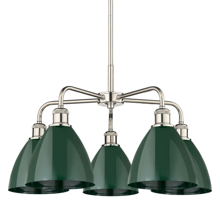 A large image of the Innovations Lighting 516-5CR-16-26 Ballston Dome Chandelier Polished Nickel / Green