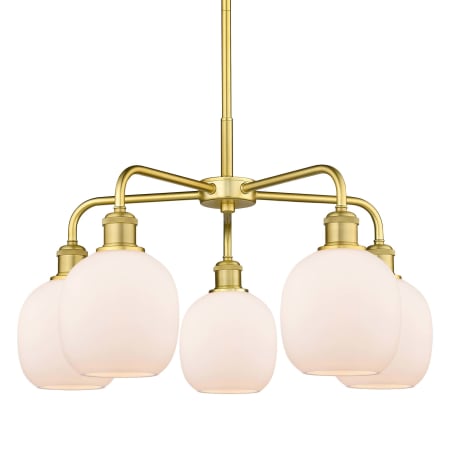 A large image of the Innovations Lighting 516-5CR-15-24 Belfast Chandelier Satin Gold / Matte White