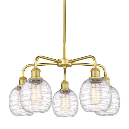 A large image of the Innovations Lighting 516-5CR-15-24 Belfast Chandelier Satin Gold / Deco Swirl