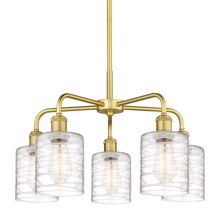 A large image of the Innovations Lighting 516-5CR-15-23 Cobbleskill Chandelier Satin Gold / Deco Swirl