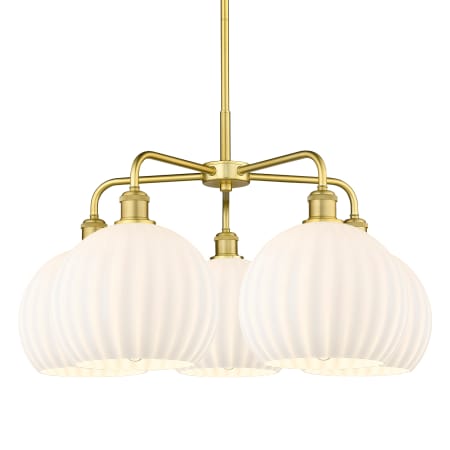 A large image of the Innovations Lighting 516-5C-18-28-White Venetian-Indoor Chandelier Satin Gold / White Venetian