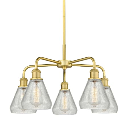 A large image of the Innovations Lighting 516-5CR-15-24 Conesus Chandelier Satin Gold / Clear Crackle