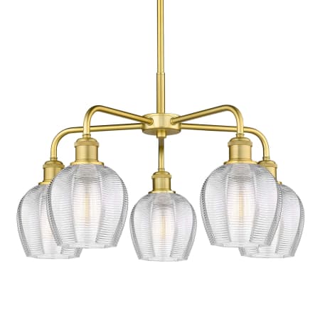 A large image of the Innovations Lighting 516-5CR-15-24 Norfolk Chandelier Satin Gold / Clear