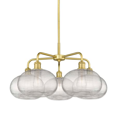 A large image of the Innovations Lighting 516-5CR-15-28 Ithaca Chandelier Satin Gold / Clear Ithaca