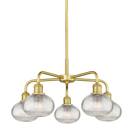 A large image of the Innovations Lighting 516-5CR-13-24 Ithaca Chandelier Satin Gold / Clear Ithaca