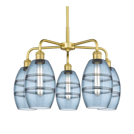 A large image of the Innovations Lighting 516-5CR-14-24 Vaz Chandelier Satin Gold / Blue